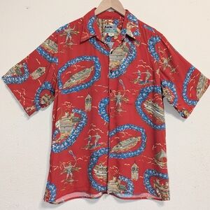 Reyn Spooner Hawaiian Tradition Red Spun Rayon Button Up Shirt Mens Medium